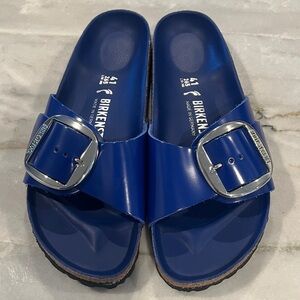 Birkenstock Madrid Royal Blue Slides Large Silver Buckle, EU 41 / 10.5-11, NWOB